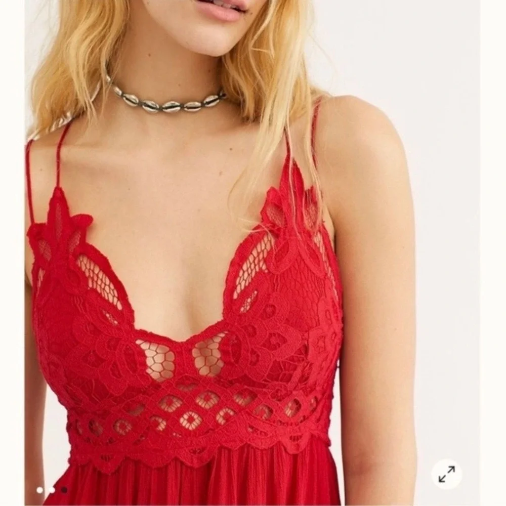 FREE PEOPLE Adella Mini Dress Womens Small Red Lace Boho Crochet Coquette Date